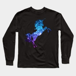Bright Teal and Purple Ombre Faux Glitter Unicorn Long Sleeve T-Shirt